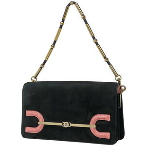 Loewe logo chain Shoulder Bag Hobo handbag suede black pink